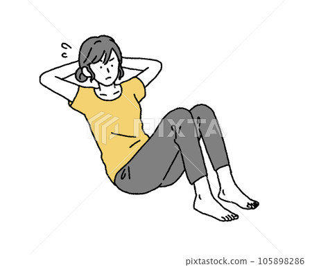 Illustration of a woman doing sit-ups with a simple touch Illustration of a woman doing sit-ups with a simple touch 105898286