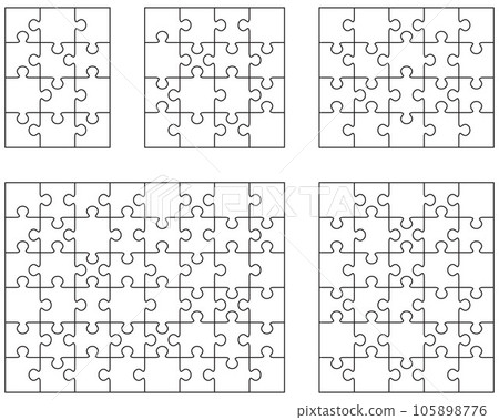 Illustration of four white puzzles, separate pieces Illustration of four white puzzles, separate pieces 105898776