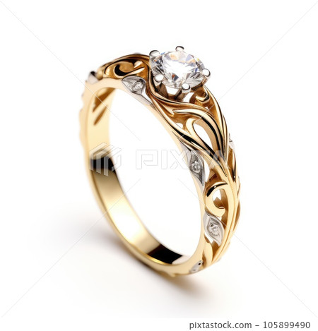 beautiful ring design. wedding engagement rings with diamonds on isolate white 105899490