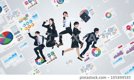 Group of young business people jumping and electronic document image Group of young business people jumping and electronic document image 105899585