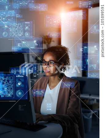 Woman working in office and digital data image Woman working in office and digital data image 105899591