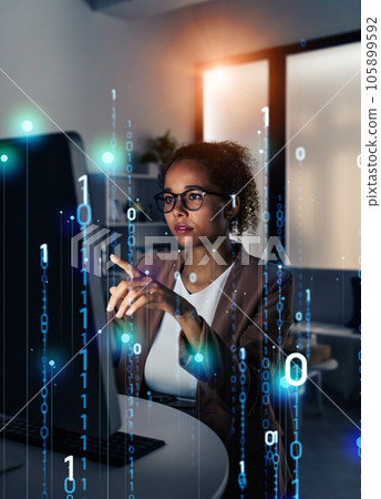 在辦公室工作的女性和數字數據圖像 105899592