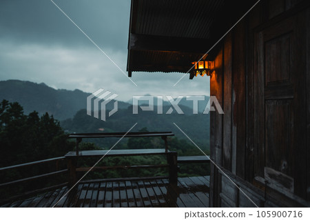 wooden house balcony in the morning 105900716