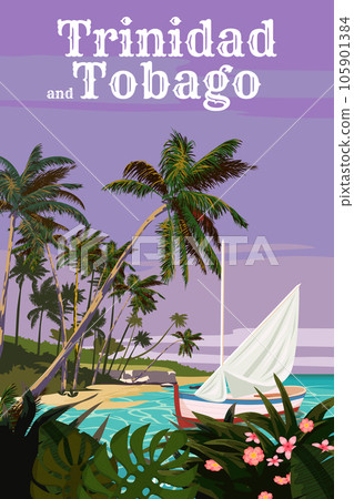 Travel poster Trinidad and Tobago tropical island resort vintage Travel poster Trinidad and Tobago tropical island resort vintage 105901384