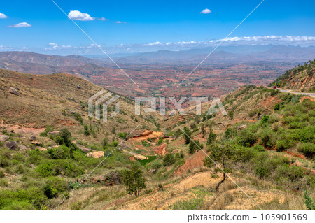 Devastated central Madagascar landscape - Ambalavao, Province Haute Matsiatra, Madagascar 105901569