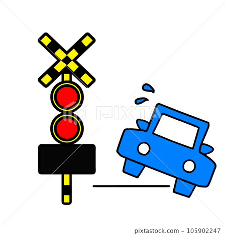一輛汽車衝出賽道的插圖。鐵路道口故障指示 105902247