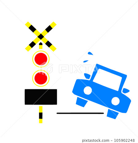 一輛汽車衝出賽道的插圖。鐵路道口故障指示 105902248