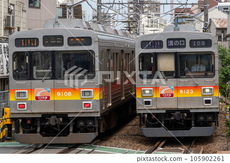 Row of 9000/9020 series trains on the Tokyu Oimachi Line 105902261