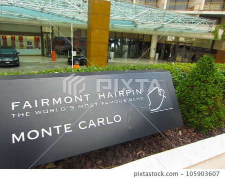 Monaco, fairmont hairpin curve sign 105903607