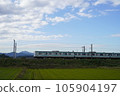 A train running under the blue sky in autumn 105904197