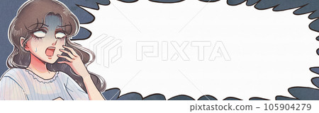 Horror girl cartoon illustration, woman screaming with white eyes and balloon Horror girl cartoon illustration, woman screaming with white eyes and balloon 105904279