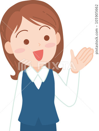 Young female office worker _ Raise one hand and smilely point to the right _ Upper body 105905662