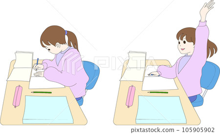 在學校、補習班等班級舉手宣布的女孩 105905902