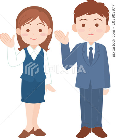 Young office worker men and women _ Raise one hand and point to the left side _ Whole body Young office worker men and women _ Raise one hand and point to the left side _ Whole body 105905977