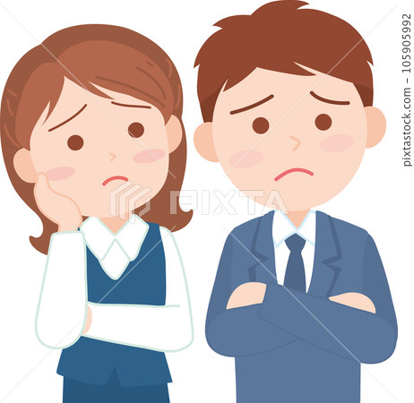 Young office worker men and women _ troubled _ confused _ thinking _ worried _ upper body Young office worker men and women _ troubled _ confused _ thinking _ worried _ upper body 105905992