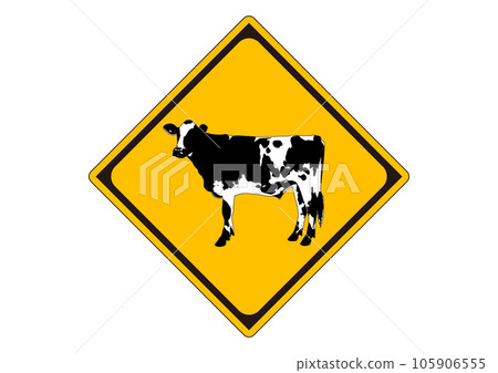 道路標誌動物警告荷斯坦乳牛牛剪影警告標誌 105906555