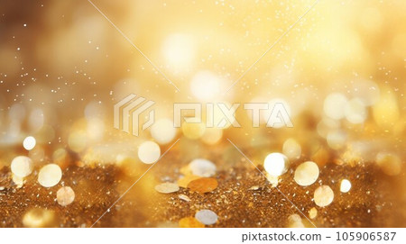 Gold glowing luxurious blurred texture background with bokeh and shimmering sparkles 105906587
