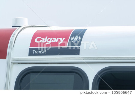 Calgary, AB, Canada. Aug 13 ,2023. a close up to a Calgary transit logo on a bus. 105906647