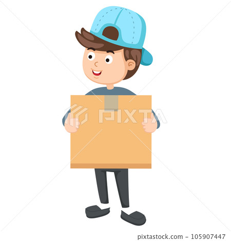 Smiling delivery man holding a package box Smiling delivery man holding a package box 105907447