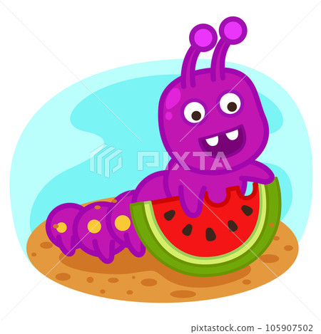 cute cartoon worm character on white background illustration 105907502