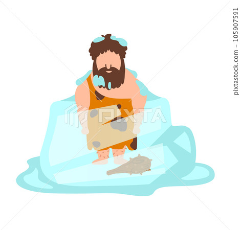 Caveman frozen in ice illustration vector 105907591