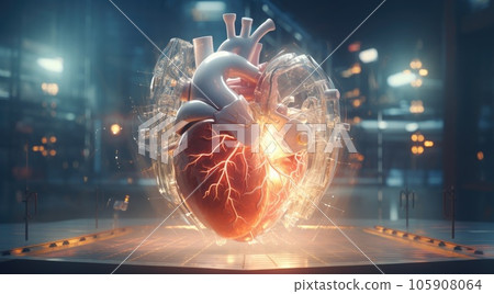 Human heart on dark background. 3d rendering toned image double exposure Human heart on dark background. 3d rendering toned image double exposure 105908064