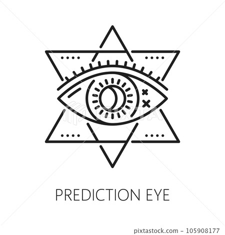Prediction providence eye, witchcraft magic icon for esoteric and astrology, vector symbol of occult mystery. Eye of truth line icon of occult magic or tarot cards, freemason pyramid with eye sign 105908177