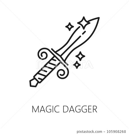 Magic dagger. Witchcraft and magic icon. Mystery, esoteric, astrology symbol. Magic weapon tarot or esoteric sign, witchcraft or sorcery item line vector pictogram or icon with ancient sword or knife Magic dagger. Witchcraft and magic icon. Mystery, esoteric, astrology symbol. Magic weapon tarot or esoteric sign, witchcraft or sorcery item line vector pictogram or icon with ancient sword or knife 105908268