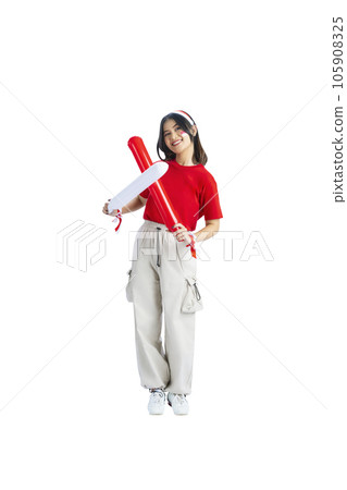 Indonesian girl supporting Indonesian team when competing Indonesian girl supporting Indonesian team when competing 105908325