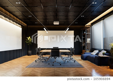 Modern conference interior and screens on the wall. The concept of workplace and enterprise. 3d Rendering illustration 105908894