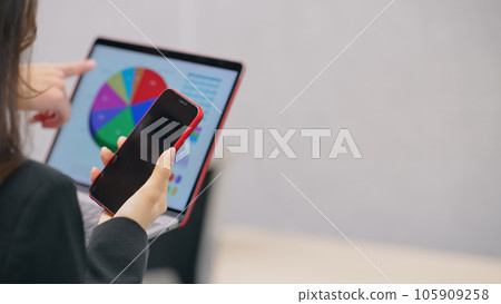 一群商務人士用智能手機和筆記本電腦交談 105909258