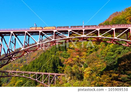 秋天的黑部峽谷鐵道新山彥大橋 秋天的黑部峽谷鐵道新山彥大橋 105909538