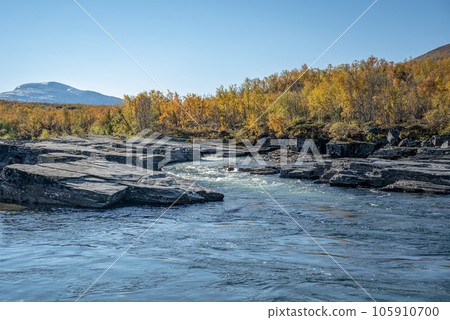 Autum Abisko Canyon River Abiskojakka National Park, Norrbottens, Norrbottens Lapland landscape north of Sweden Autum Abisko Canyon River Abiskojakka National Park, Norrbottens, Norrbottens Lapland landscape north of Sweden 105910700