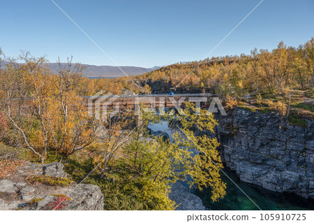 Autum Abisko Canyon River Abiskojakka National Park, Norrbottens, Norrbottens Lapland landscape north of Sweden Autum Abisko Canyon River Abiskojakka National Park, Norrbottens, Norrbottens Lapland landscape north of Sweden 105910725