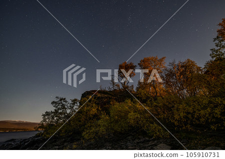 sky panorama with stars nightsky phenomenon in Lapland scandinavia sky panorama with stars nightsky phenomenon in Lapland scandinavia 105910731