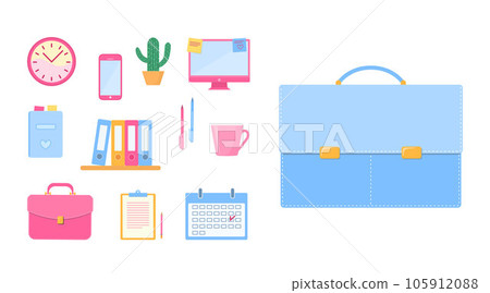 Set of briefcases and office accessories. Clipart Set of briefcases and office accessories. Clipart 105912088