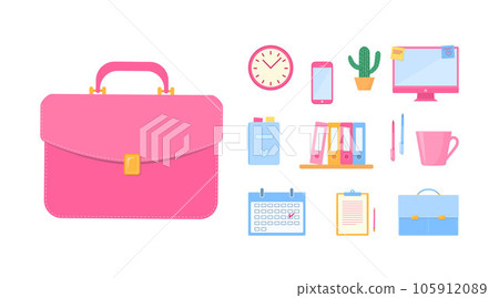 Set of briefcases and office accessories. Business concept Set of briefcases and office accessories. Business concept 105912089