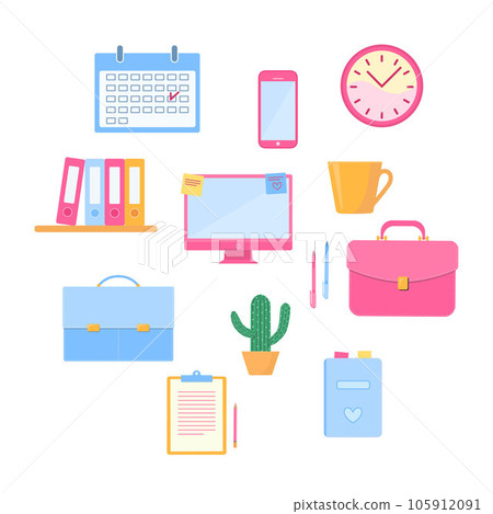 Set of office accessories. Business concept. Clipart Set of office accessories. Business concept. Clipart 105912091