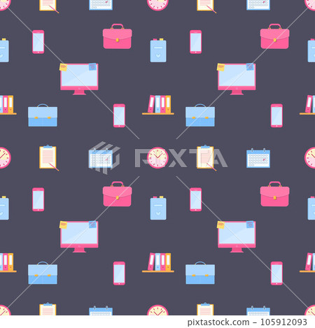 Seamless pattern with office accessories on dark background Seamless pattern with office accessories on dark background 105912093