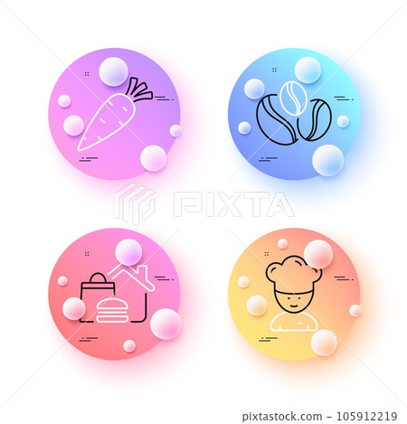 Coffee-berry beans, Food delivery and Carrot minimal line icons. 3d spheres or balls buttons. Cooking chef icons. For web, application, printing. Coffee beans, Home food, Fresh vegetable. Vector Coffee-berry beans, Food delivery and Carrot minimal line icons. 3d spheres or balls buttons. Cooking chef icons. For web, application, printing. Coffee beans, Home food, Fresh vegetable. Vector 105912219