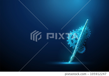 Abstract brush tool with gears. AI image generation tool concept. 105912247