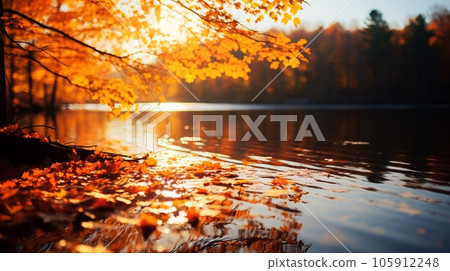 水邊漂浮的落葉風景 AI 生成圖像 水邊漂浮的落葉風景 AI 生成圖像 105912248