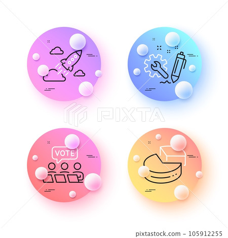 Online voting, Pie chart and Engineering minimal line icons. 3d spheres or balls buttons. Startup rocket icons. For web, application, printing. Internet poll, 3d graph, Construction. Vector Online voting, Pie chart and Engineering minimal line icons. 3d spheres or balls buttons. Startup rocket icons. For web, application, printing. Internet poll, 3d graph, Construction. Vector 105912255