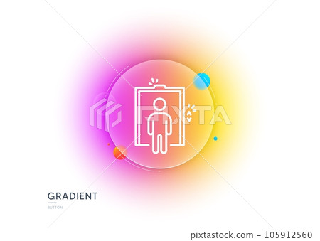 Lift line icon. Gradient blur button with glassmorphism. Elevator sign. Transportation between floors symbol. Transparent glass design. Elevator line icon. Vector 105912560