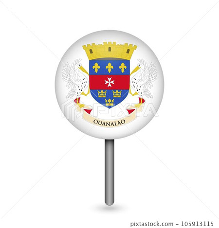 Map pointer with country Saint Barthelemy. Saint Barthelemy flag. Vector illustration. 105913115