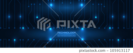 Abstract dark blue technology banner with circuit board. Digital technology futuristic dark blue wide vector concept background 105913117