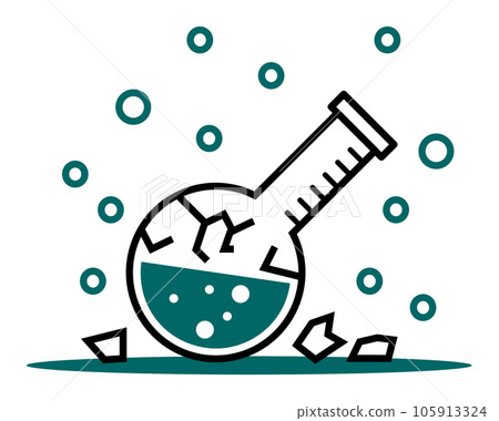 Illustration of a dangerous liquid vaporizing from a flask after a failed experiment Illustration of a dangerous liquid vaporizing from a flask after a failed experiment 105913324