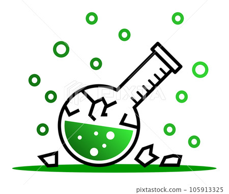 Illustration of a dangerous liquid vaporizing from a flask after a failed experiment 105913325