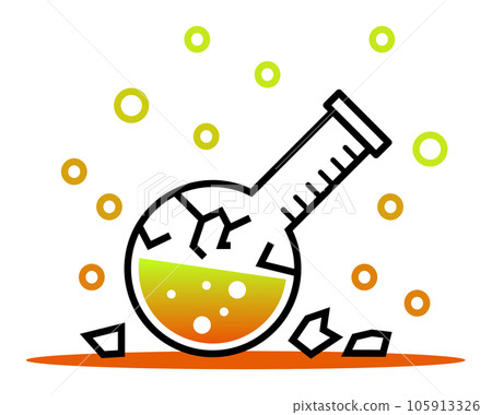 Illustration of a dangerous liquid vaporizing from a flask after a failed experiment 105913326