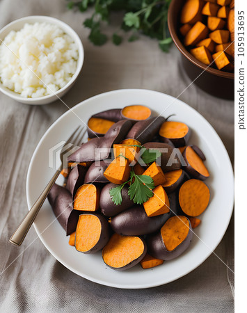 Realistic sweet potatoes neutral palette warm lighting Realistic sweet potatoes neutral palette warm lighting 105913695